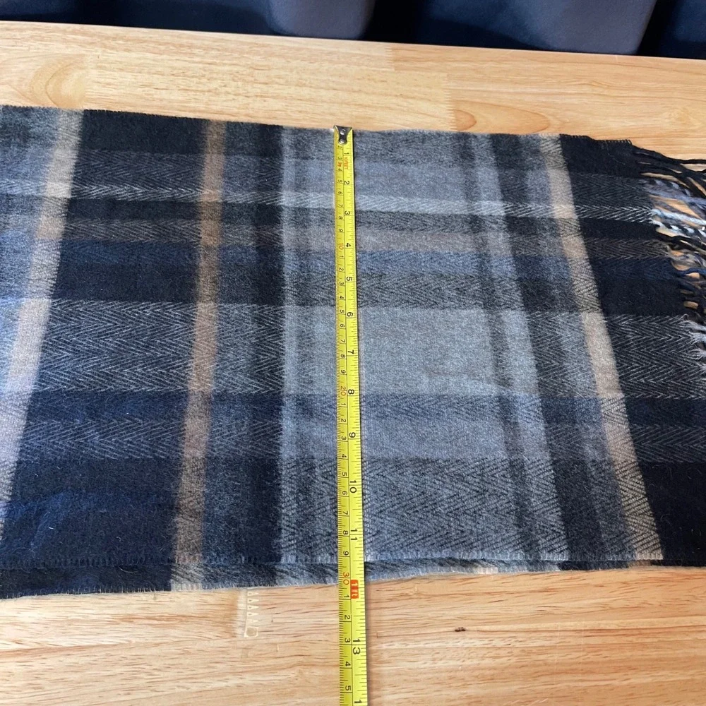 V. Fraas Cashmink Scarf Made in Germany Plaid Black Grey Tan Fringed Unisex